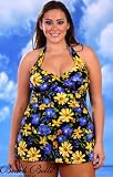 Beach Belle Eve Plus Size Sweetheart Twist Front Halter Swimdress Swimsuit - Women's Swimwear Plus Size Swimsuit