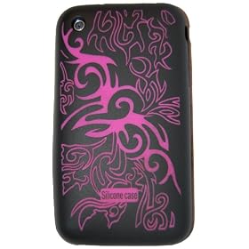 KingCase iPhone 3G & 3GS * Tattoo Design * Soft Silicone Laser Case (Hot Pink & Black)