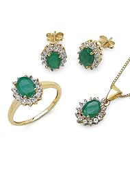 4.60 ct. t.w. Genuine Emerald & White Topaz 14k Gold Plated Silver Set