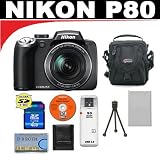 Nikon Coolpix P80 10.1 Megapixel Digital Camera with 18x VR Optical Zoom + 4GB SDHC Card + Card Reader + Spare EN-EL5 Battery + Digital Camera Case