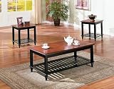 3pc Country Black & Oak Finish Coffee Table & End Table Set