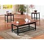 3pc Country Black & Oak Finish Coffee Table & End Table Set