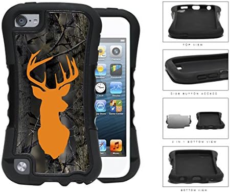 Orange Buck Wood Camo 2-Piece Dual Layer High Impact Rubber Silicone Case Cover Apple iPod Touch 5th Generation