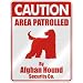 CAUTION  AREA PATROLLED BY AFGHAN HOUND SECURITY CO.  PARKING SIGN DOG