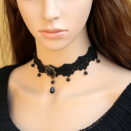 .Grace Black Lace Gothic Lolita Pendant Choker Handmade Necklace Sexy Costume