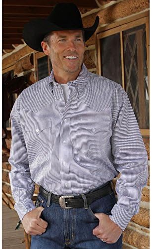Miller Ranch Men's Navy Plaid Pinpoint Long Sleeve Western Shirt Navy Medium