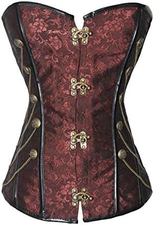 Ladies Sexy Dark Red Chain Studded Steampunk Gothic Punk Boned Corset-as shown in the picture-L