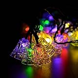 ソーラー充電式　イルミネーションライト 20LED 鈴模様　ストリングライト センサー内蔵 自動点灯 2発光モード 防水防雨 クリスマス 飾り 4.8M