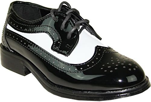 JEAN YVES Boy Dress Shoe JY03KID Wing Tip Two-Tone Tuxedo for Wedding, Prom and Formal Event Black&amp;White 5Y