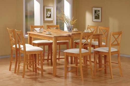 9pc Maple Finish Wood Counter Height Dining Table & 8 Chairs Set