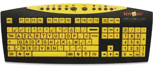 Large Print European French AZERTY Computer Keyboard for Visually Impaired Wired USB Plug (Yellow Keys with Black Letters)