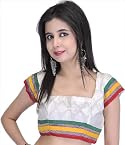 Ivory Banarasi Bollywood Choli With Patch Border and Dori Back - Art Silk