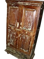 Antique India Furniture Teak Hand Carved Rustic Patina Cabinet From India CLEARANCE