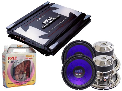 Pyle Hot Amplifier/Subwoofer/Installation Package for Car/Truck/SUV -- PLA2210 1800W 2-Channel Chopper Amplifiers + Pair of PL1290BL 12-Inch 1200 Watt DVC Subwoofer + PLAM14 20ft 8 Gauge 1000W Amplifier Hookup For Battery Head Unit & Speakers Installation Kit.