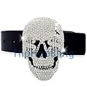 Skull with Money Eyes and Crack in Head Iced Out Silver Hip Hop Belt Buckle