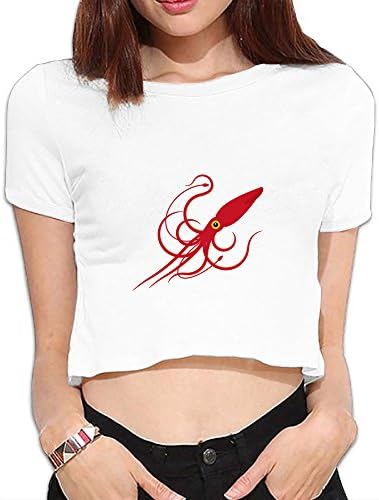Sosoul Women's Red Animal Squid Midriff-baring T-shirt Casual Blouse S White