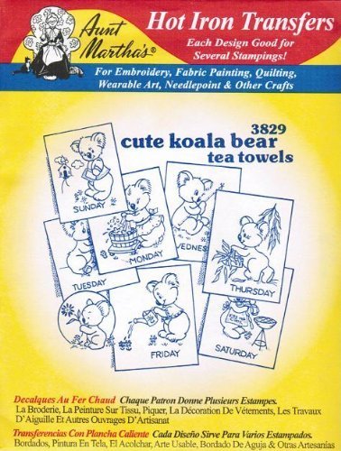 Aunt Martha's Hot Iron Transfers #3829 Cute Koala Bear Tea Towels Transfers