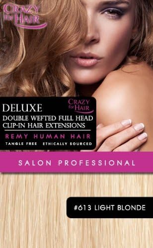 15" Deluxe Double Weft Clip In Remy Human Hair Extensions-#613 Light Blonde