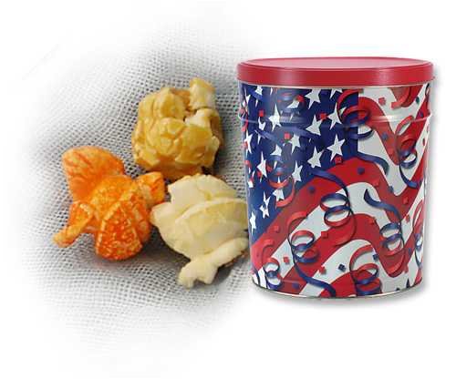 3.5 Gallon Caramel Popcorn with Premium Mixed Nuts Tin - Flags & Streamers by Caramels