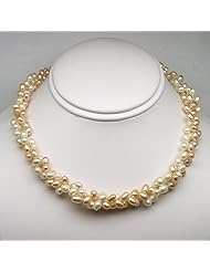 Freshwater Pearl Twisted Necklace, Peach and White Natural Color