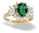 14K Yellow Gold Oval Created Emerald and Diamond Ring