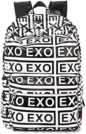 DE Fashionable Korean PU Material Backpack Daypacks Multi-function Computer Bag SchoolBag Sports Bag Unisex High-capacity Travel Bag, EXO white