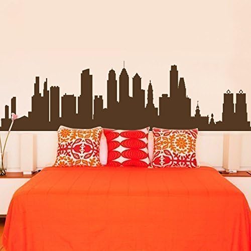 Philadelphia Pennsylvania City Skyline Silhouette Wall Decal Vinyl Sticker Art Home Decor for Living Room(16"h x 57"w,Black)