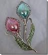 Turqoise and Pink Flowers Pin With Pearls B3F62
