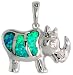 Sterling Silver Rhino Pendant, Inlaid w/ Lab Opal 13/16