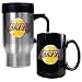 Los Angeles Lakers NBA Stainless Steel Travel Mug & Black Ceramic Mug Set - Primary Logo