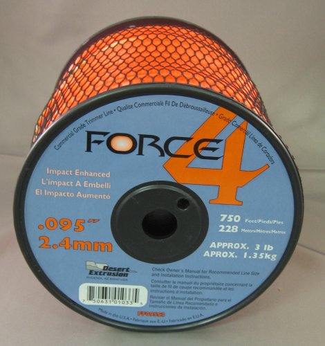 Force 4 .095-Inch 3-Pound Spool Mid-Range Commercial Grade Round Grass Trimmer Line, Orange FF065S3-2