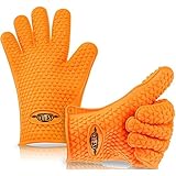 EVIES #1 Best Cooking Gloves BBQ Mitts - Heat Resistant Grilling Waterproof - Full Hand Grip, Silicone, Kitchen Product Ever, Insulated, Which Can Withstand Temperatures up to 425 Degrees - Two Orange Gloves Included