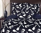 Thro Ltd. Guitars Collection Microluxe Twin Comforter Set, Navy/Black