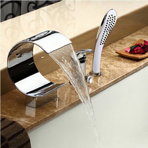 Contemporary Waterfall Tub Faucet With Hand Shower Bath Deck Mount