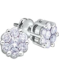 10K White Gold 0.25CT White Diamond Flower Earring