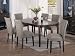7pc Cherry Brown Finish Dining Table & Taupe Parson Chairs Set
