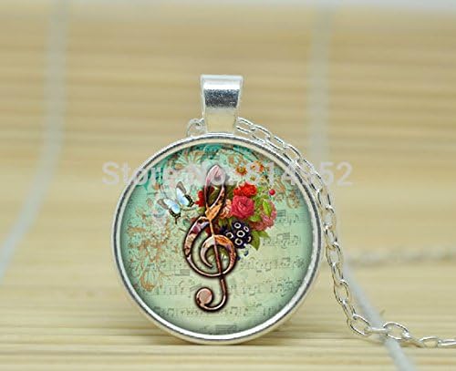 VintaStore Art Glass Necklace Clef Necklace Treble Clef Pendant G-Clef Necklace Music Jewelry A2495