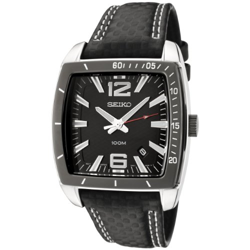 Seiko Men's SGEE23 Black Dial Black Fabric Over Leather Watch