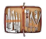 11 Pcs Manicure / Pedicure Set: Stainless Steel Eyebrow Shaping & Nail Beauty Kit in Leather Case--