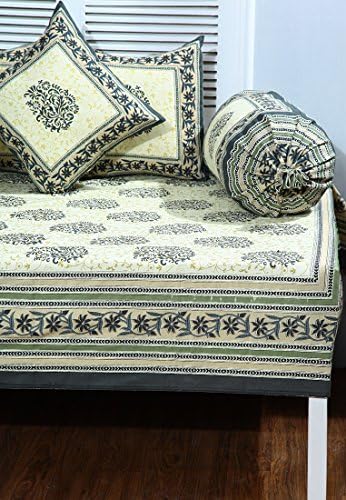 Grey coloured hand block print 8 pcs diwan set