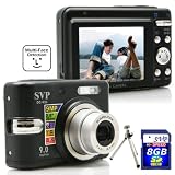 SVP DC-936-Black 9MP 3x Optical Zoom 2.5 LCD Digital Camera with ISO 640, face/smile detection (8GB SVP SDHC Memory Card & Tripod Included)