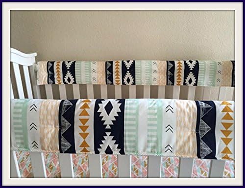 Arid Horizon Rail Covers, Bumperless Crib Bedding, Teething guards, Aztec Crib Bedding, Ships Fast Baby Bedding, Arizona April Rhodes Designer.