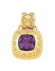 18K Yellow Gold Antique Square Cut Amethyst and Diamond Pendant -- LIFETIME WARRANTY
