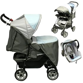 Poussette 4 roues combin� 2en1 (poussette + cosy) GRIS BLEU