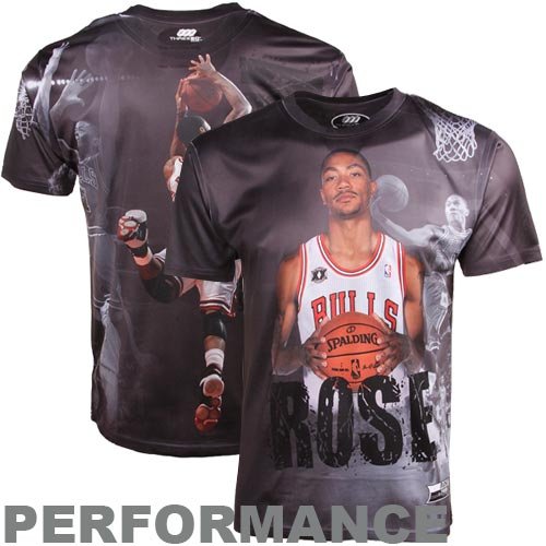 NBA Men's Chicago Bulls Derrick Rose Sublimated High Definition Photo Tee Shirt (Black, XX-Large)