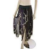 Black Belly Dancing Petal Skirt, 2 Layered Chiffon, side slits, with gold or silver trim