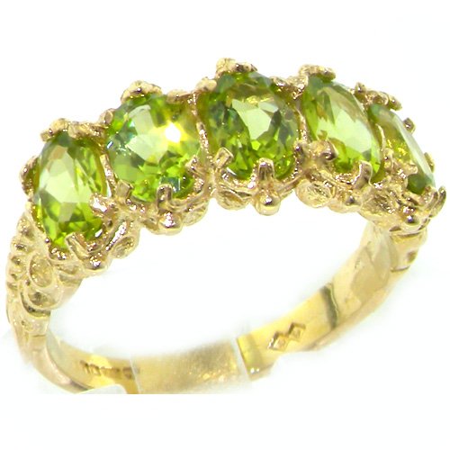 Victorian Design Solid 14K Yellow Gold Peridot Ring - Finger Sizes 5 to 12 Available - Perfect Gift for Birthday, Christmas, Valentines Day, Mothers Day, Mom, Mother, Grandmother, Daughter, Graduation, Bridesmaid.