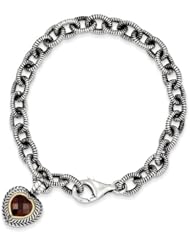 Sterling Silver W/14k 5.71garnet Heart 7.5in Link Bracelet