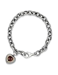 Sterling Silver W/14k 5.71garnet Heart 7.5in Link Bracelet, Best Quality Free Gift Box Satisfaction Guaranteed
