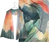 ULRIKE Oblong Chiffon Silk Wrap - Imagery from a coral reef in underwater teals, anemone pinks, peaches and soft golden yellows.